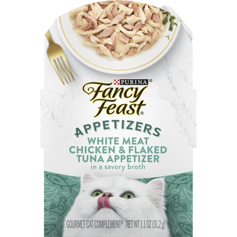 Purina Fancy Feast Appetizers Grain Free Wet Cat Food White Meat Chicken & Flaked Tuna Appetizer Cat Food Topper