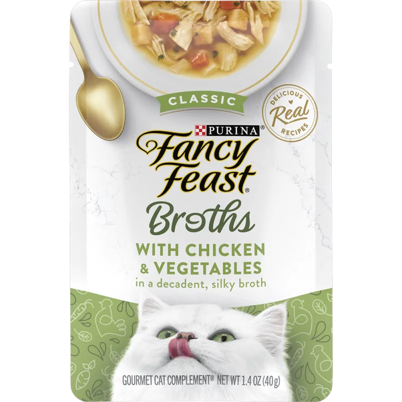 Complemento de alimento húmedo para gatos de pollo y vegetales en un delicioso caldo de Fancy Feast®