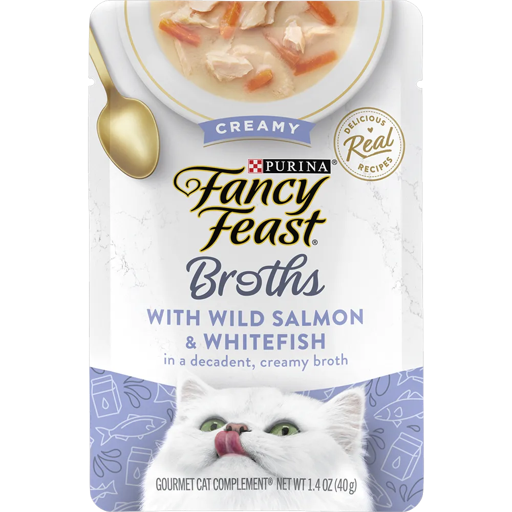 Purina Fancy Feast Broths Wet Cat Food Broth Complement Creamy Wild Salmon & Whitefish