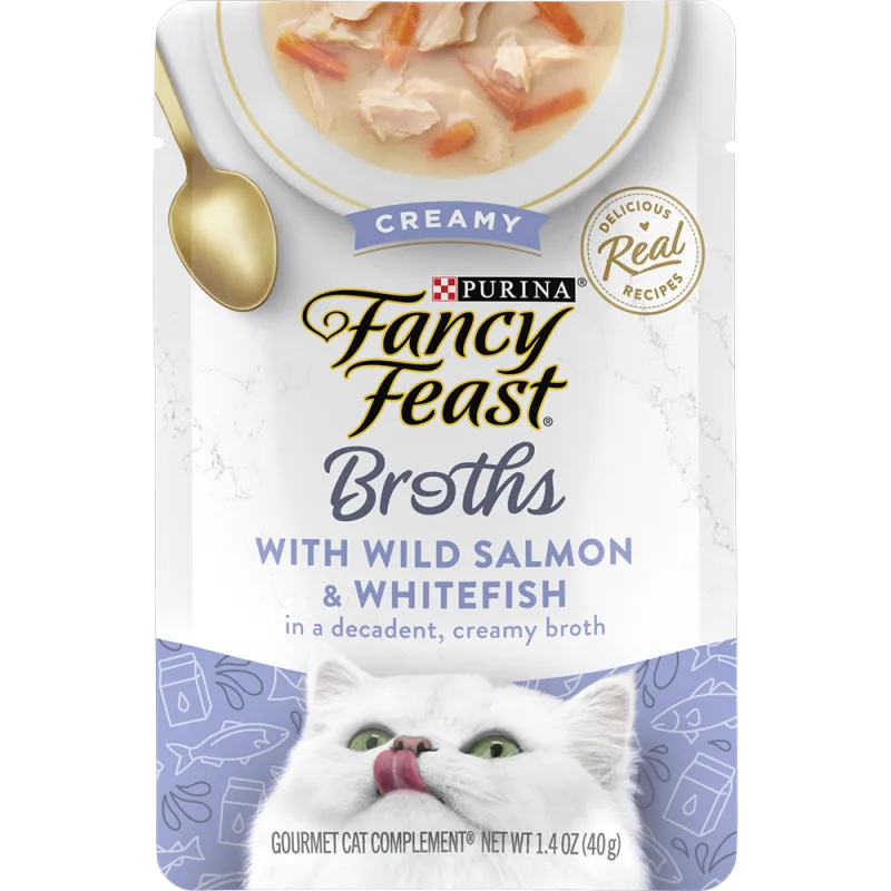 Purina Fancy Feast Broths Wet Cat Food Broth Complement Creamy Wild Salmon & Whitefish