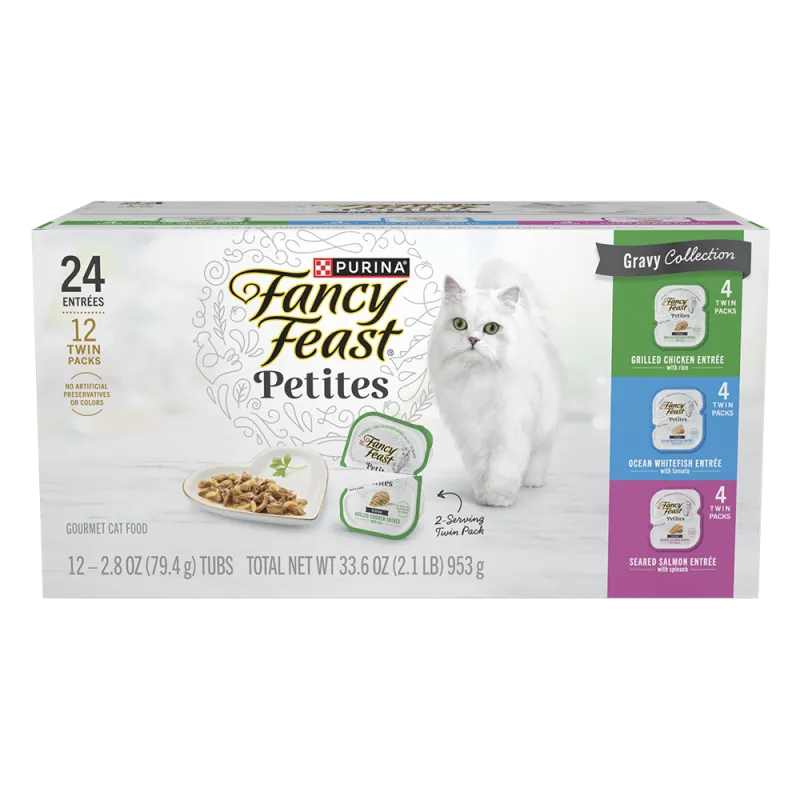 Paquete surtido de 12 unidades de alimento húmedo para gatos en salsa en porciones individuales Fancy Feast Petites