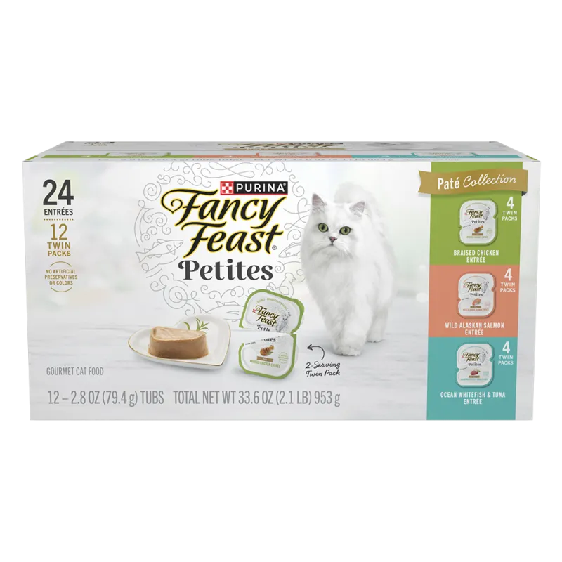 Paquete surtido de 12 unidades de alimento húmedo para gatos en paté en porciones individuales Fancy Feast Petites