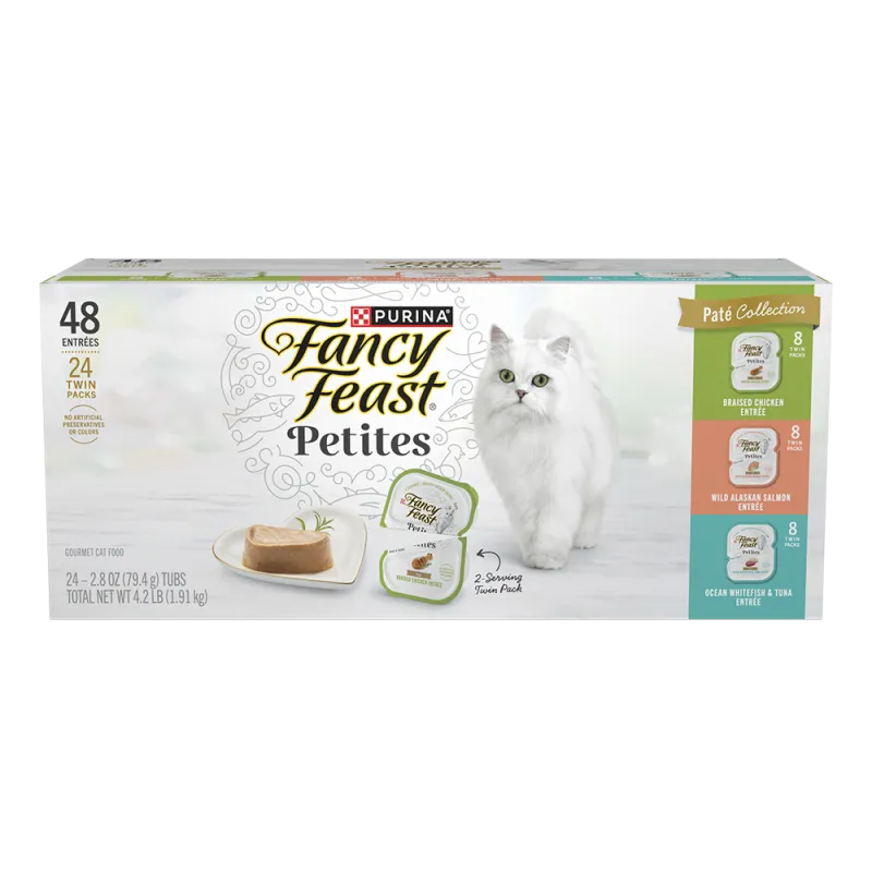 Paquete surtido de 24 unidades de alimento húmedo para gatos Fancy Feast Petites, colección de paté en porciones individuales