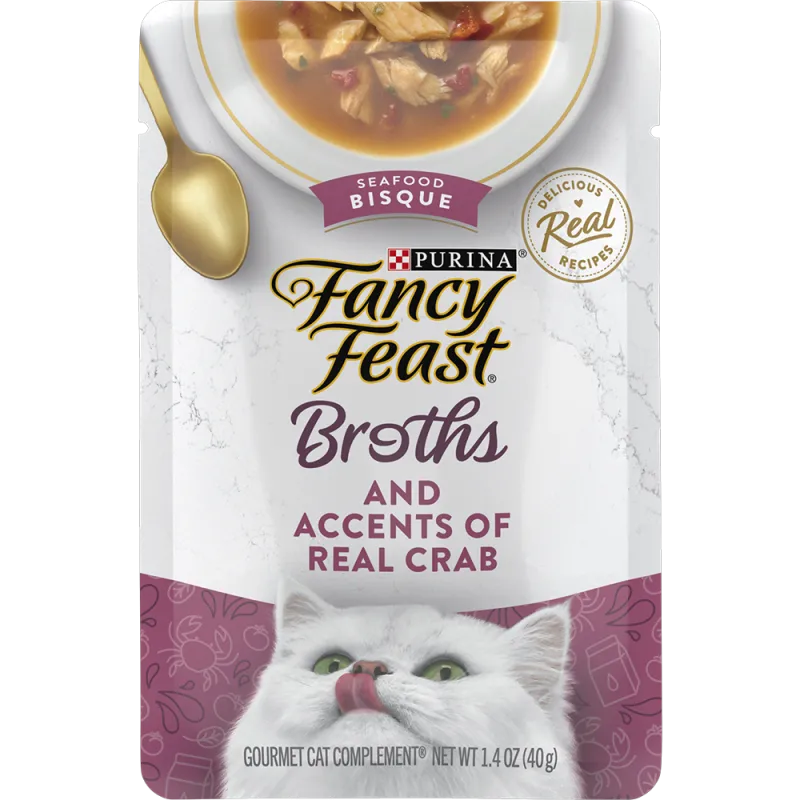 Complemento de alimento húmedo para gatos de sopa espesa de mariscos y agregados de carne real de cangrejo Fancy Feast® Broths®