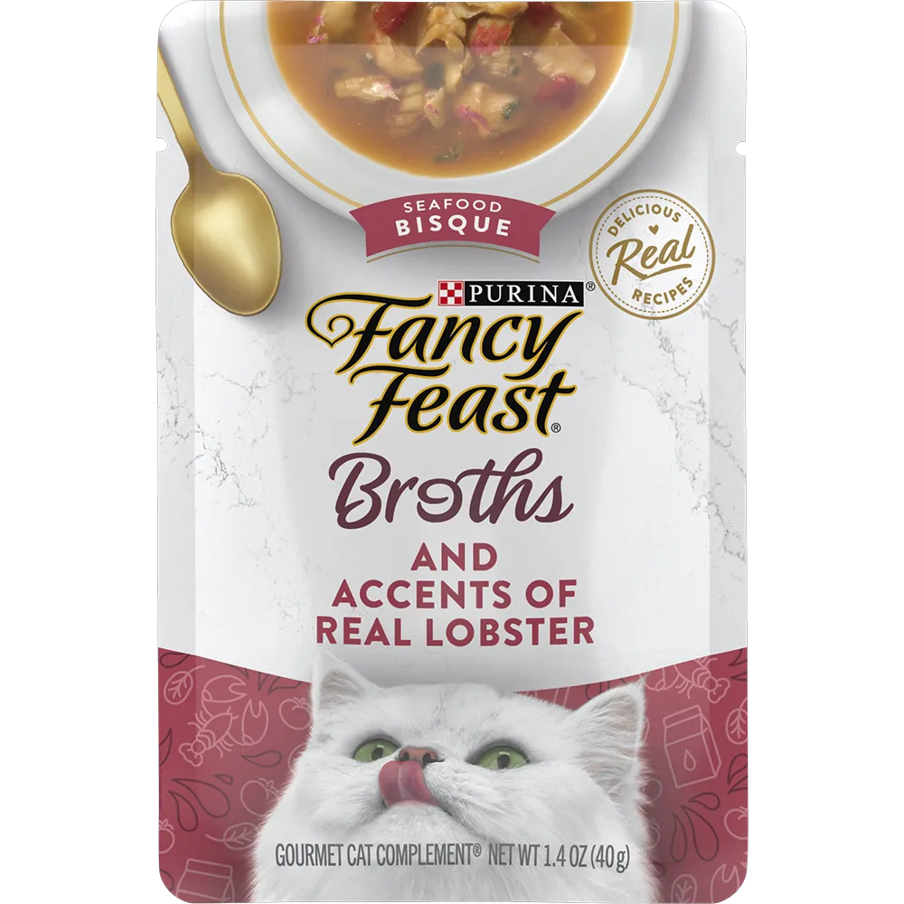 Fancy Feast Broths Wet Cat Food Complement With Seafood Bisque and Accents of Real Lobster