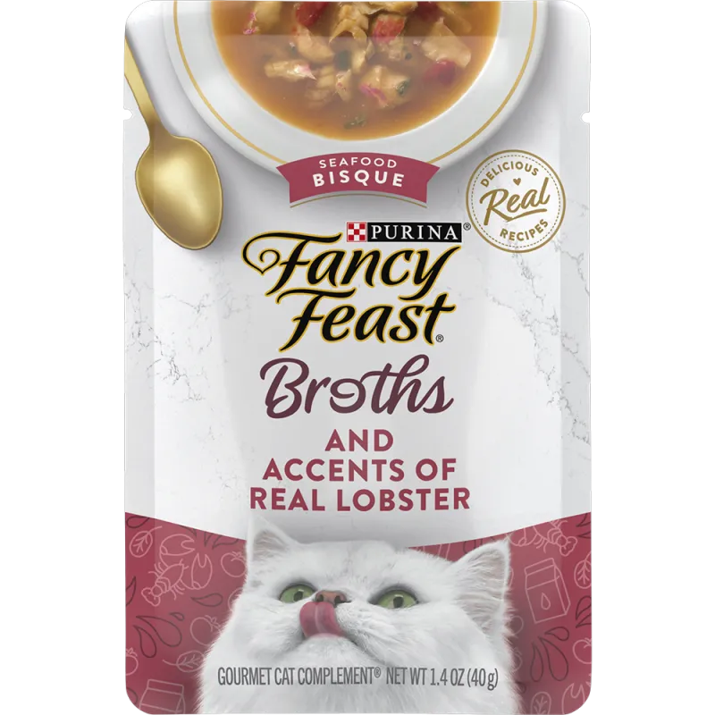 Alimento húmedo para gatos con sopa espesa de mariscos y agregados de carne real de langosta Fancy Feast® Broths®