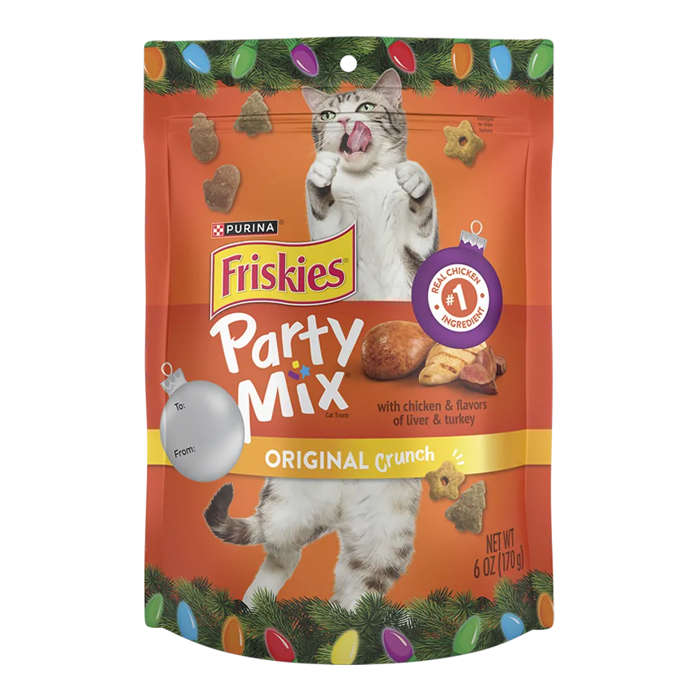 Friskies Party Mix Holiday Cat Treats Original Crunch Holiday Shapes
