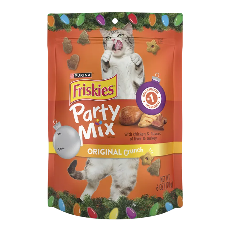 Bocadillos crocantes Friskies Party Mix sabor original con formas festivas