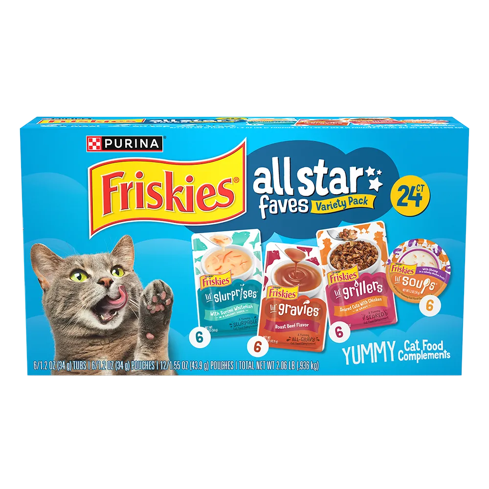 Paquete surtido de 24 unidades de complemento de alimento para gatos Friskies All-Star Faves
