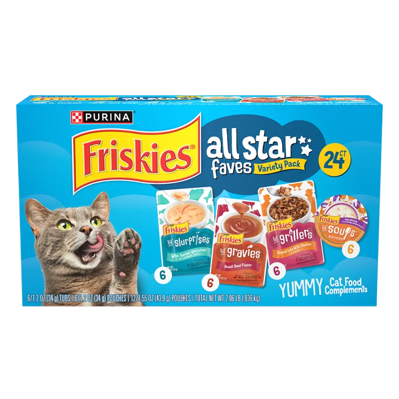 Paquete surtido de 24 unidades de complemento de alimento para gatos Friskies All-Star Faves