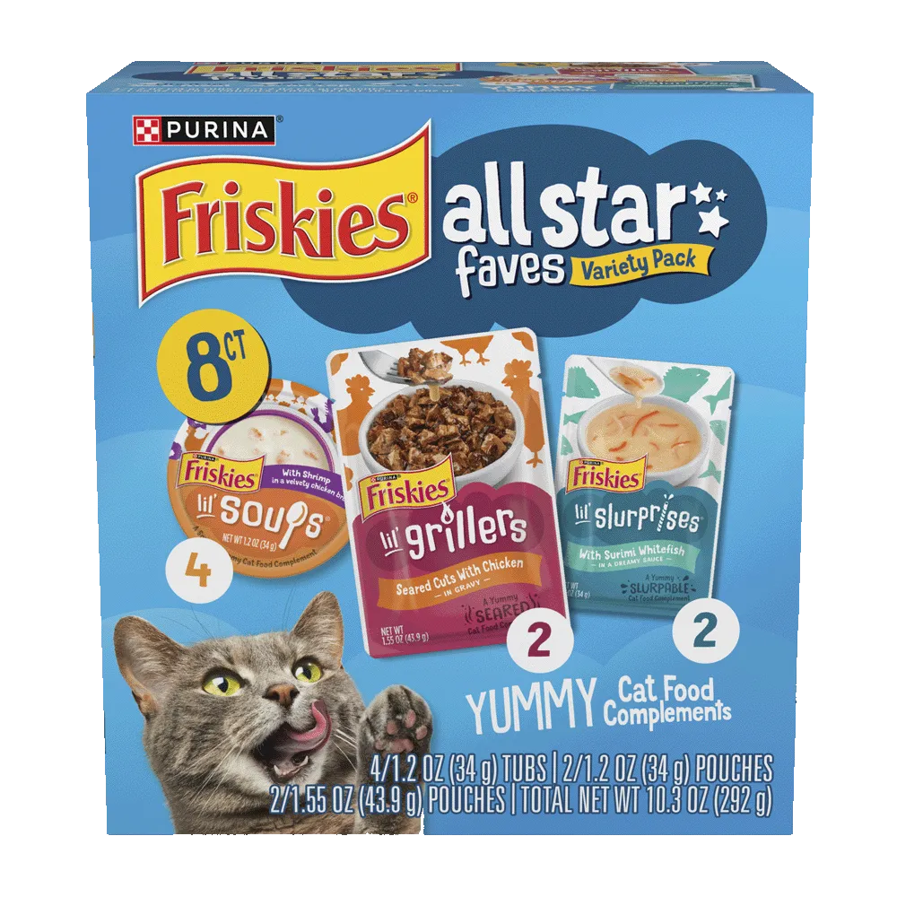Paquete surtido de 8 unidades de complemento de alimento para gatos Friskies All-Star Faves
