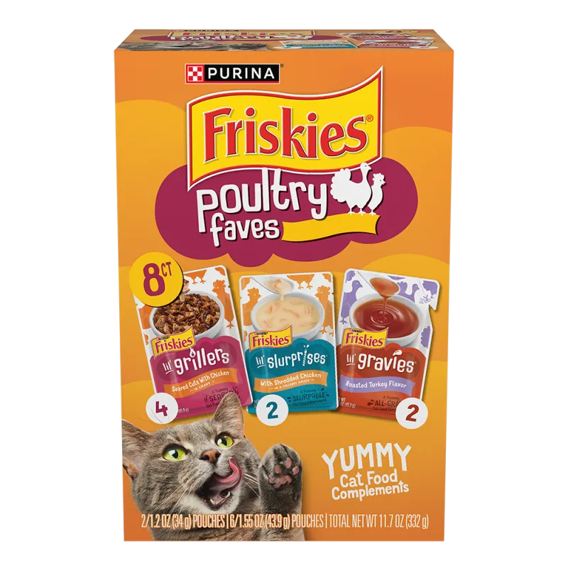 Paquete surtido de 8 unidades de complemento de alimento para gatos Friskies Poultry Faves