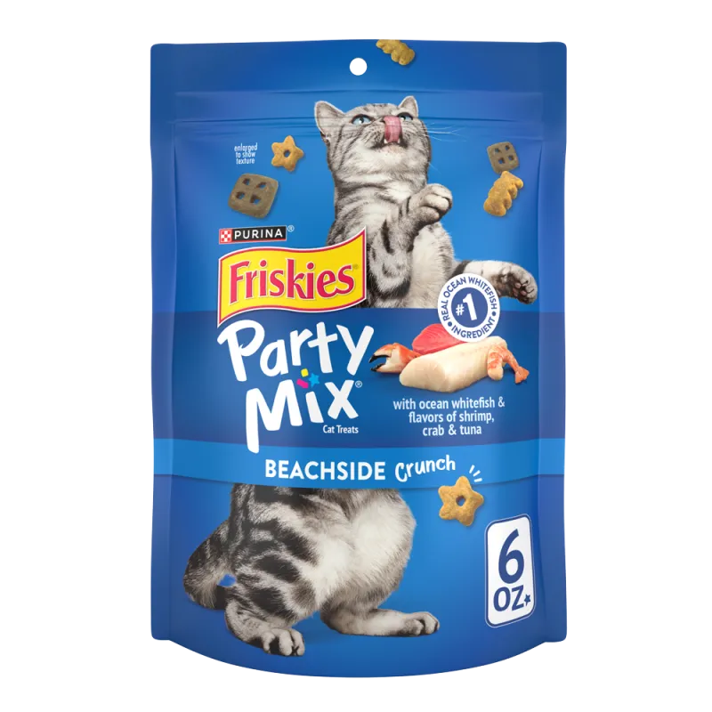 Friskies Party Mix Beachside Crunch With Ocean Whitefish & Flavors of Shrimp, Crab & Tuna Cat Treats