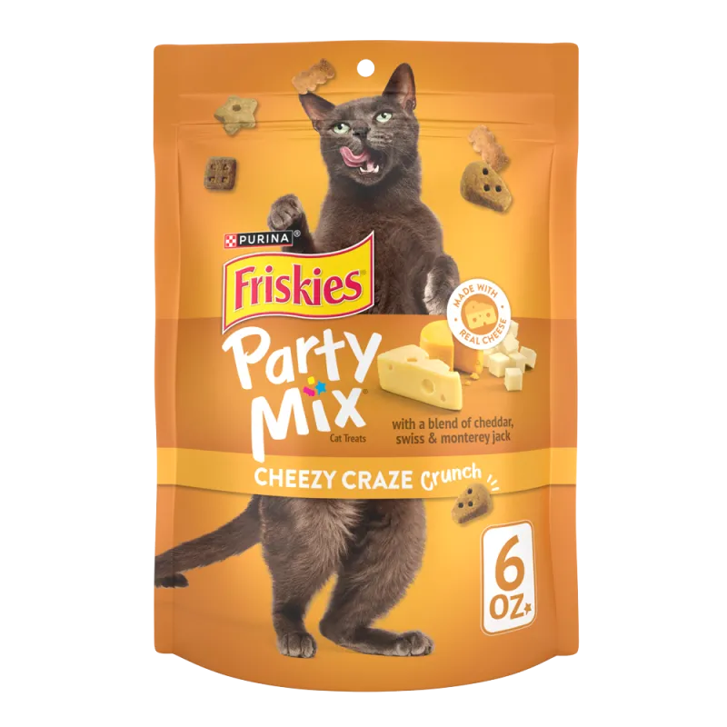 Friskies Party Mix Cheezy Craze Crunch Cheddar, Swiss & Monterey Jack Flavors Cat Treats