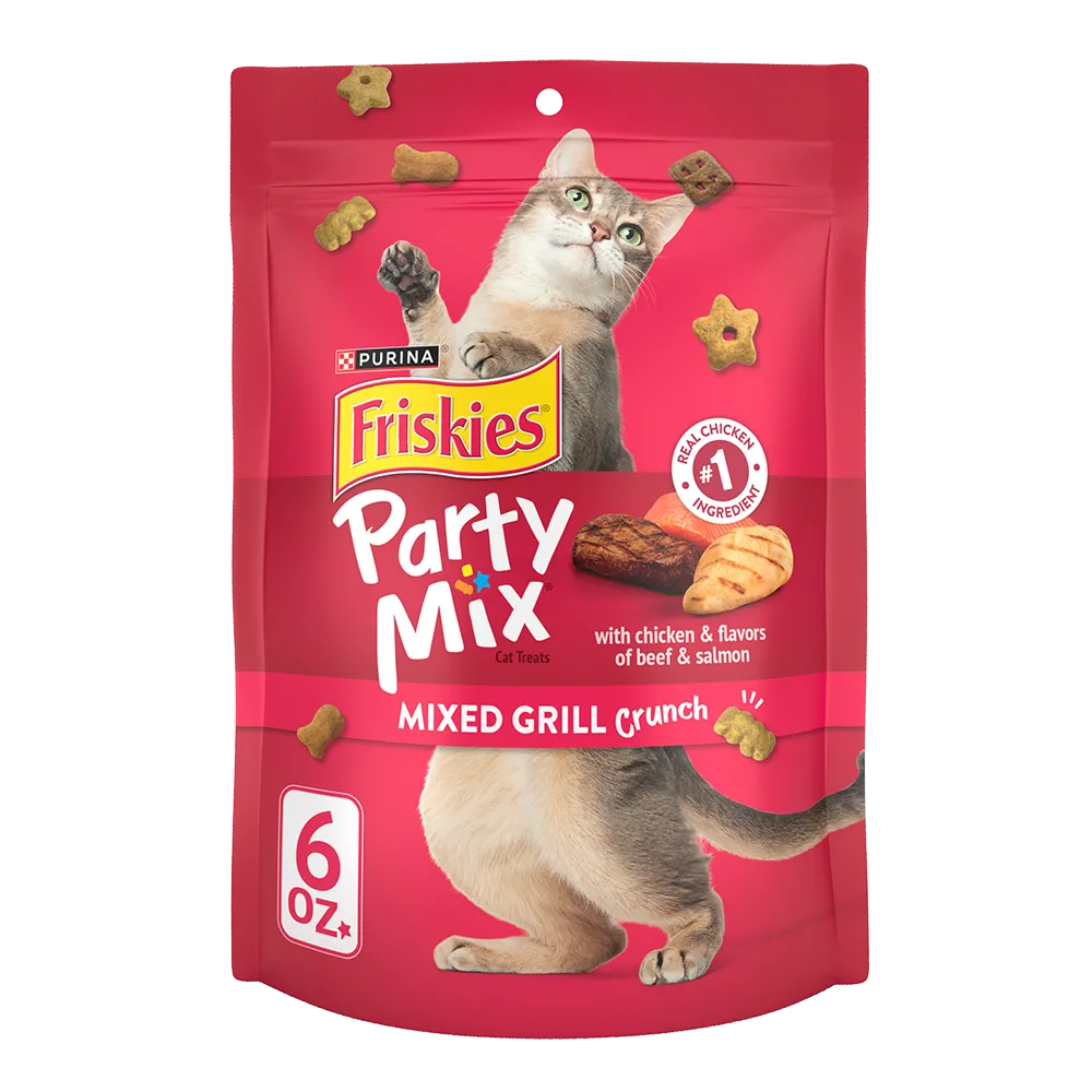 Friskies Party Mix Mixed Grill Crunch With Chicken & Flavors of Beef & Salmon Cat Treats