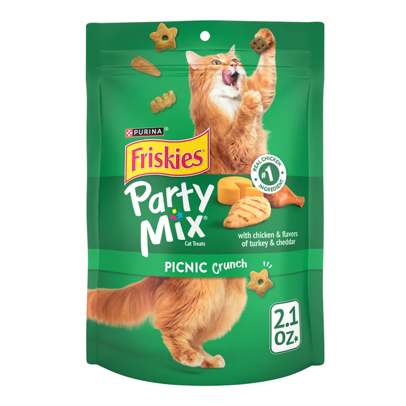 Friskies Party Mix Picnic Crunch With Chicken & Flavors of Turkey & Cheddar Cat Treats