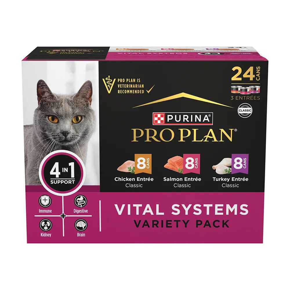 Purina Pro Plan Vital Systems Chicken, Turkey & Salmon Variety Pack 24 Count Wet Cat Food
