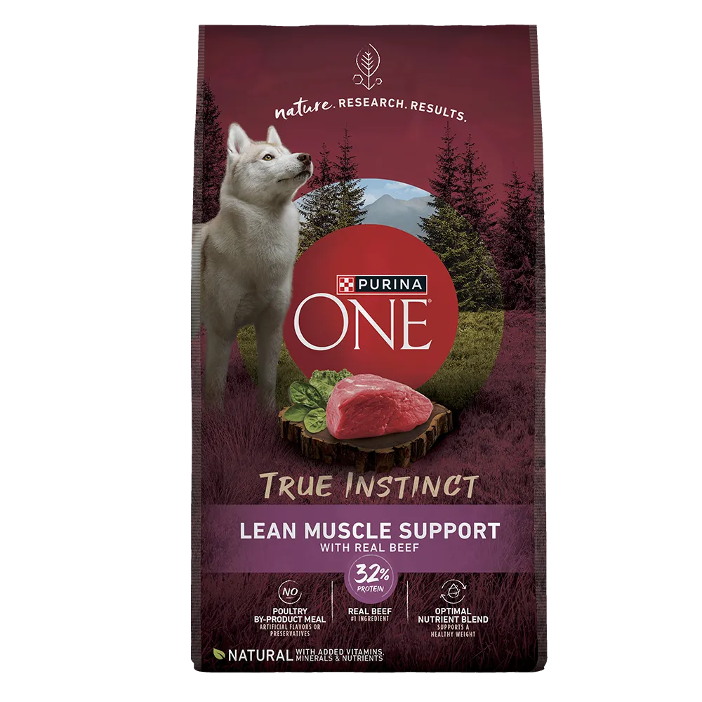 Alimento para perros alto en proteínas Purina ONE True Instinct Lean Muscle Support con carne real de res natural con vitaminas, minerales y nutrientes agregados