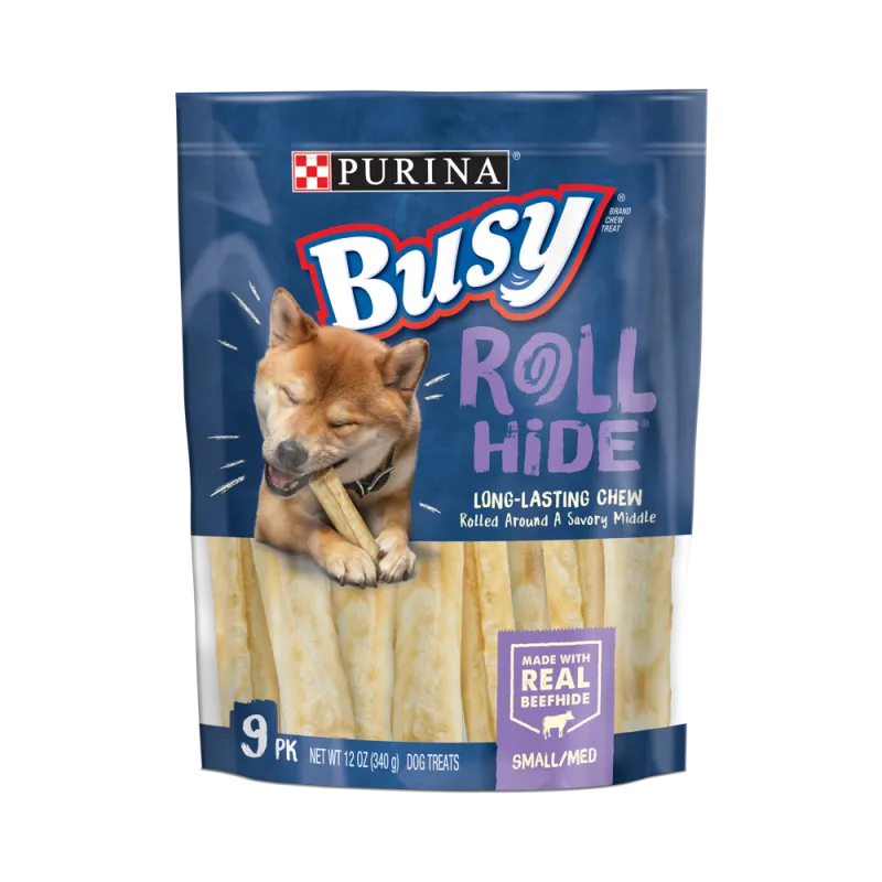 Bocadillos masticables Busy Rollhide para perros pequeños a medianos