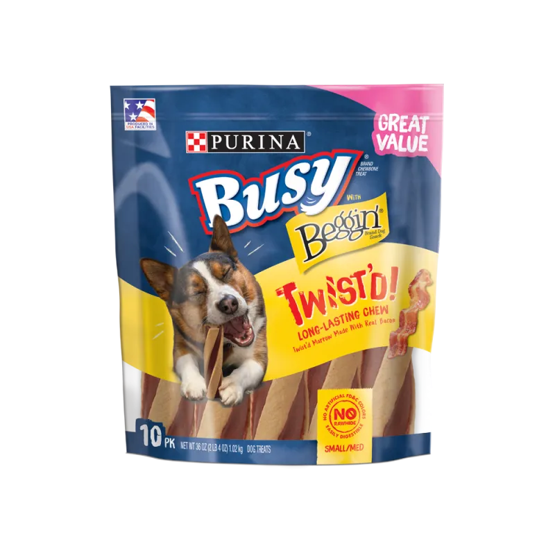 Bocadillos masticables Busy y Beggin’® Twist’d para perros pequeños a medianos