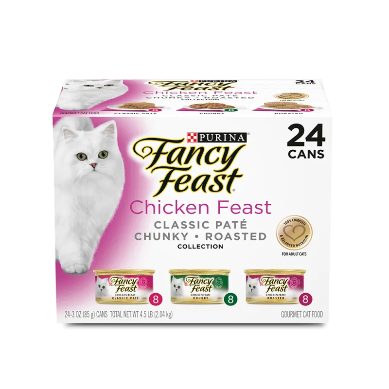 Paquete surtido de 24 latas de alimento húmedo <i>gourmet</i> para gatos Fancy Feast® sabor pollo