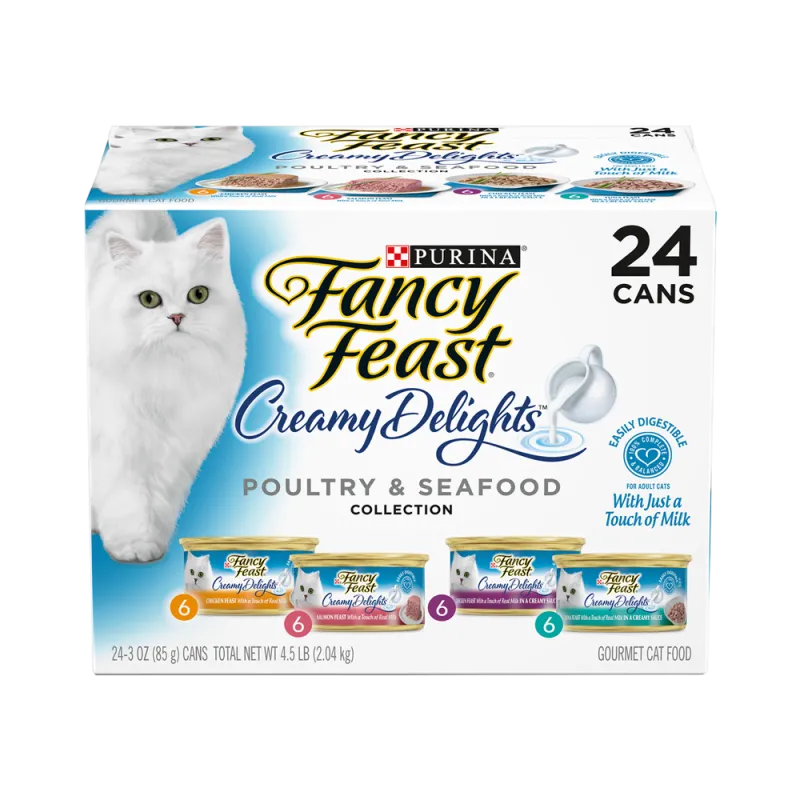 Fancy Feast Creamy Delights Poultry & Seafood Collection Variety Pack Wet Cat Food - 24 Cans