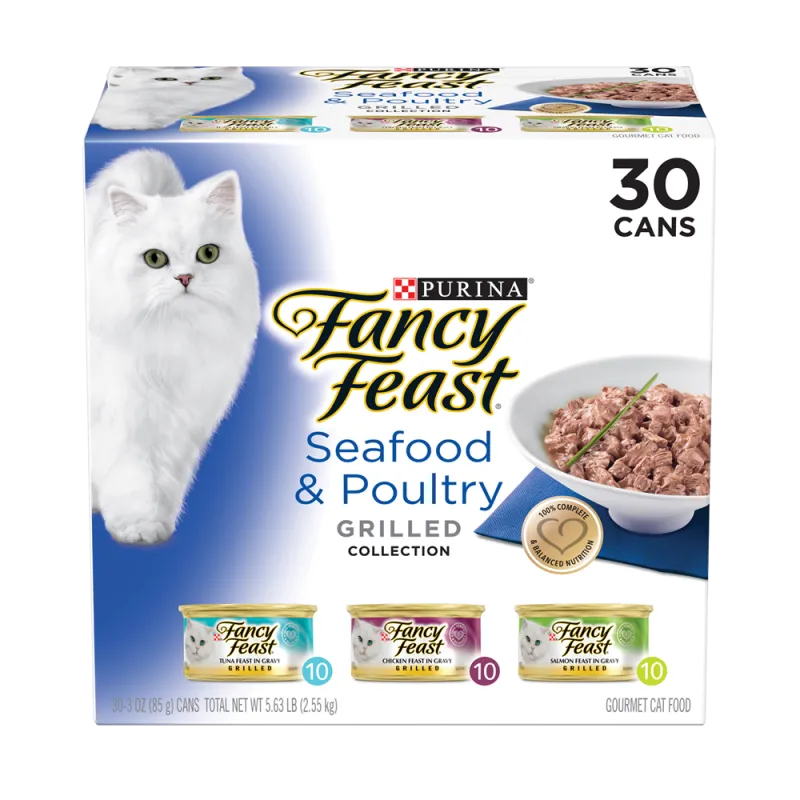 Fancy Feast Grilled Seafood and Poultry Wet Cat Food Variety Pack - 30 Cans