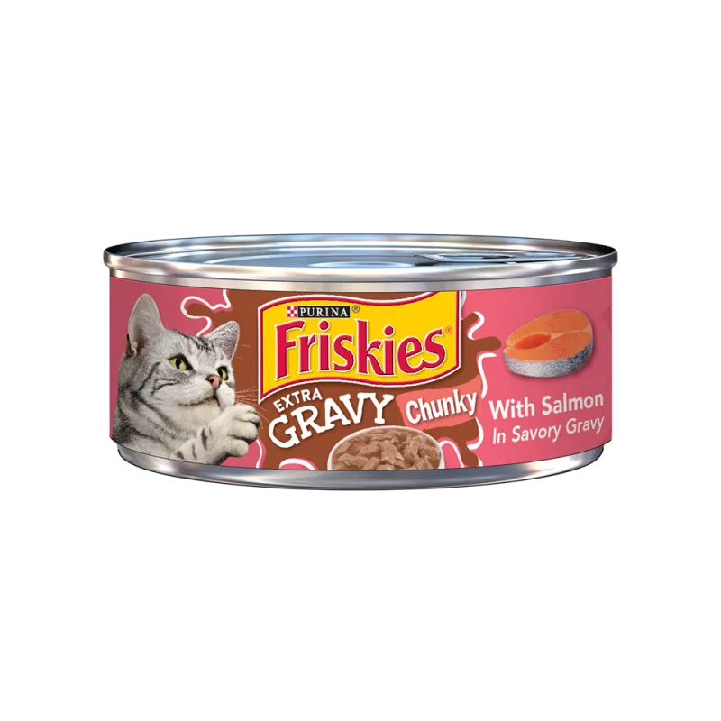 Alimento húmedo para gatos Friskies trozos de salmón en una sabrosa salsa extra preparada con jugo de cocción