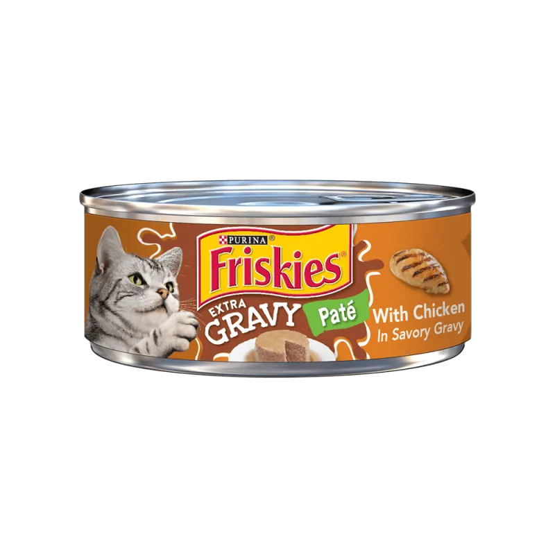 Alimento húmedo para gatos Friskies Paté con salsa extra de pollo en sabrosa salsa preparada con jugo de cocción