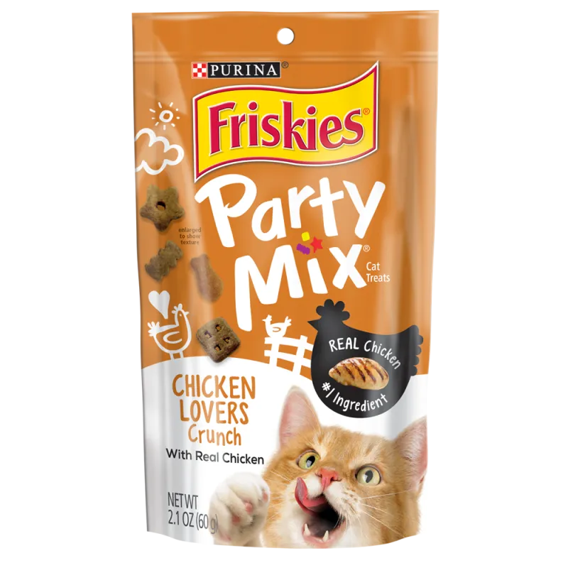 Bocadillos crocantes para gatos adultos Friskies Party Mix amantes del pollo