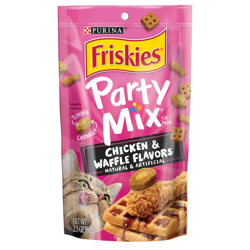 Bocadillos para gatos adultos Friskies Party Mix de waffle y pollo crujiente