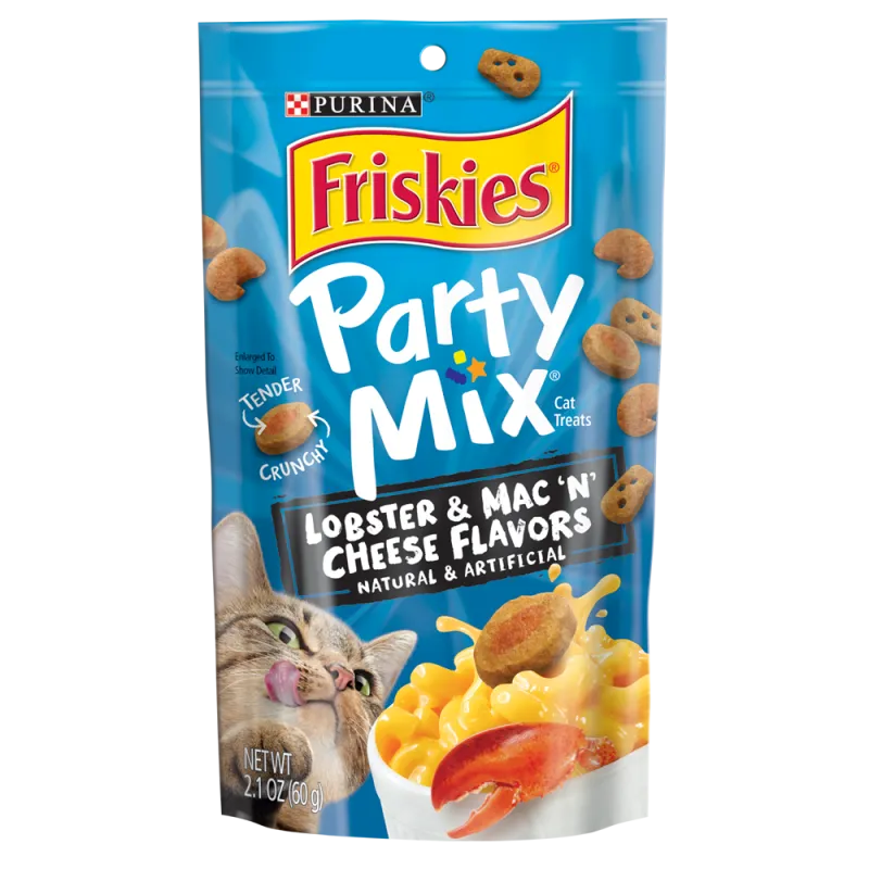 Bocadillos crocantes para gatos adultos Friskies Party Mix de langosta y macarrones con queso