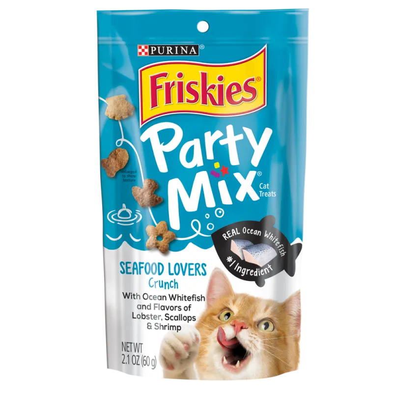 Bocadillos para gatos adultos Friskies Party Mix crujientes para los amantes de los mariscos