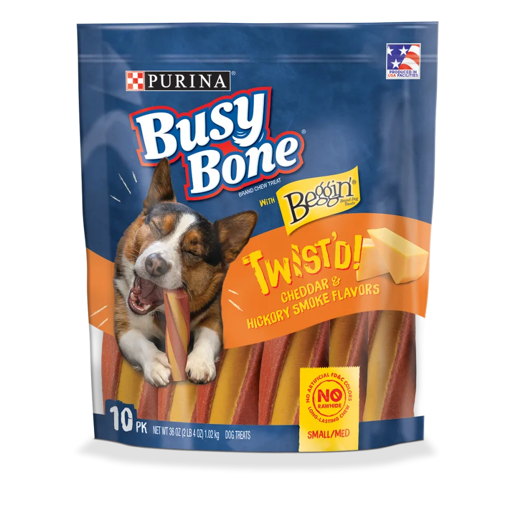 Busy Bone with Beggin’ Twist’d! Cheddar & Hickory Smoke Flavors Chew Treats for Small/Medium Dogs