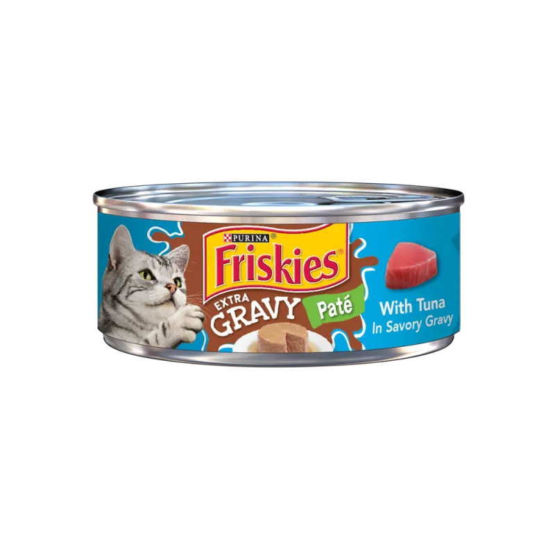 Alimento húmedo para gatos Friskies Paté con salsa extra, con atún y sabrosa salsa preparada con jugo de cocción