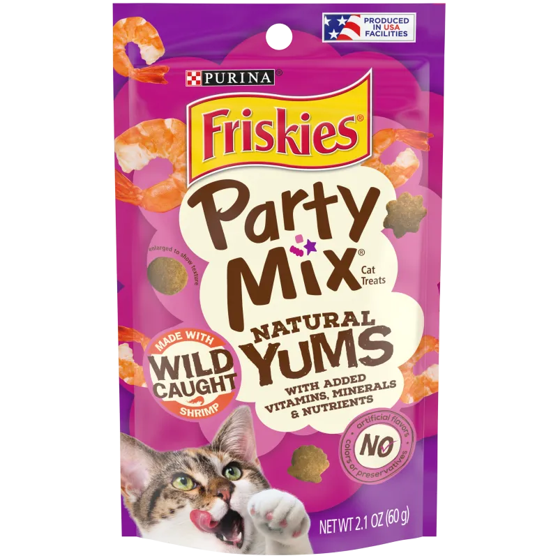 Bocadillos naturales Friskies Party Mix para gatos con carne real de camarón