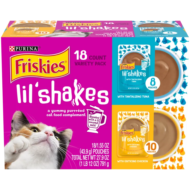 Paquete variado de 18 unidades de complemento de alimentos balanceados para gatos Friskies minibatidos