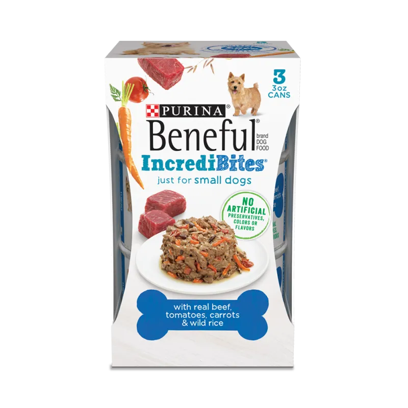 Alimento balanceado húmedo para perros pequeños Beneful IncrediBites con carne de res, tomates, zanahorias y arroz silvestre