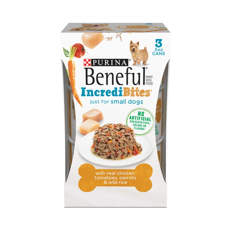 Alimento húmedo para perros pequeños Beneful IncrediBites con pollo, tomates, zanahorias y arroz silvestre