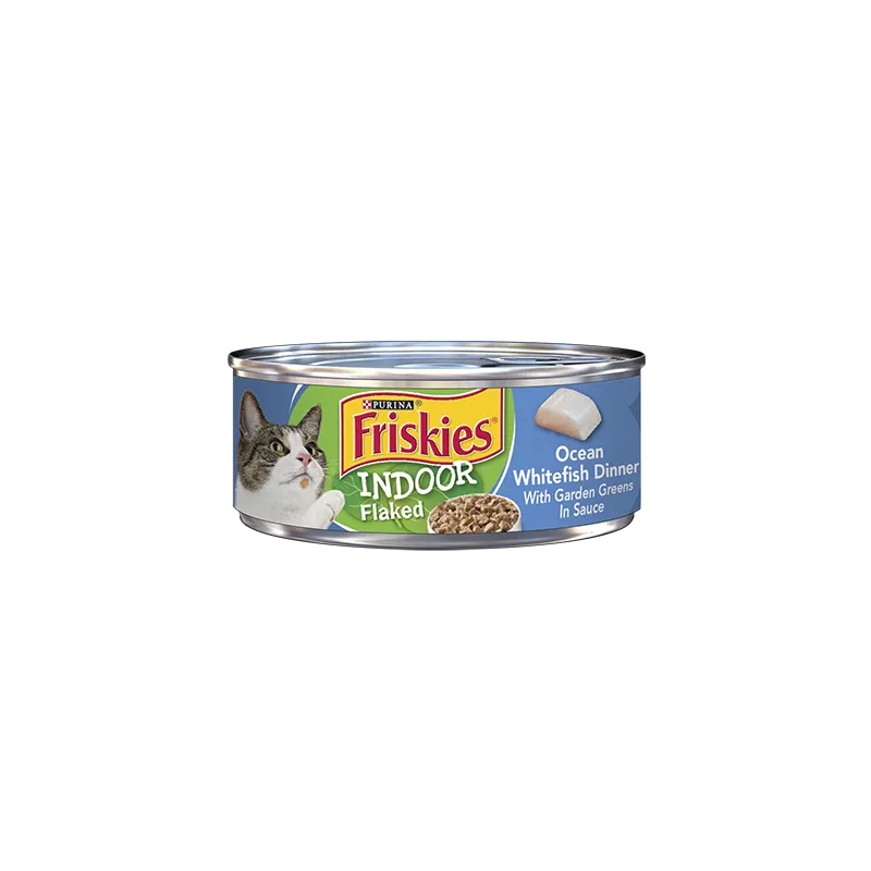 Alimento húmedo para gatos Friskies Indoor Flaked, cena de pescado blanco marino con verduras de la huerta en salsa