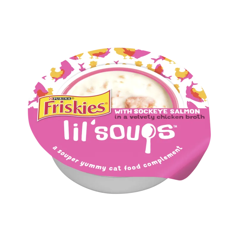 Complemento de alimento para gatos Friskies Lil' Soups With Sockeye Salmon in a Velvety Chicken Broth