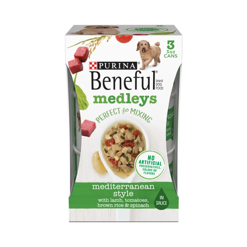 Alimento húmero para perros estilo mediterráneo Beneful Medleys con cordero, tomates, arroz integral y espinaca