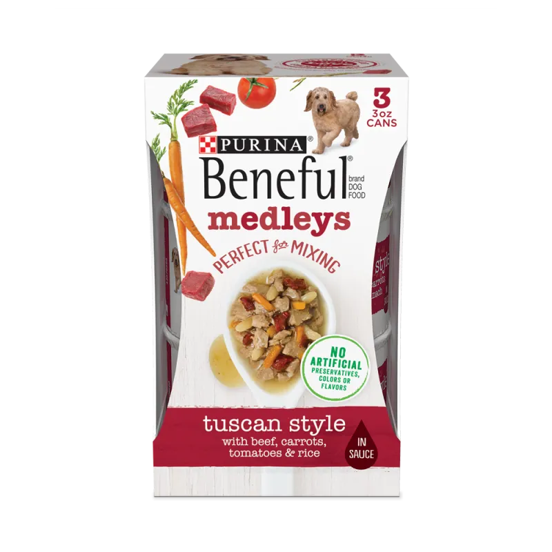 Alimento húmedo para perros estilo toscano Beneful Medleys con carne de res real, zanahorias, tomates y arroz