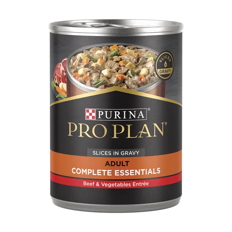 Alimento húmedo en rebanadas para perros adultos Pro Plan Complete Essentials de carne de res y vegetales en salsa preparada con jugo de cocción