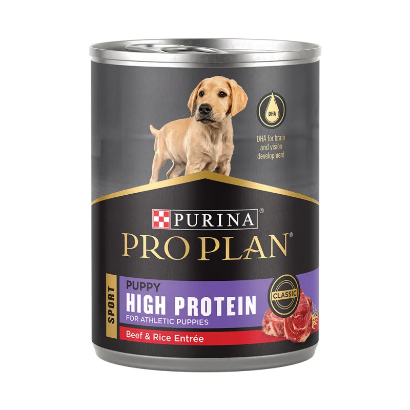 Alimento húmedo para cachorros Pro Plan Sport con alto contenido de proteínas de carne de res y arroz