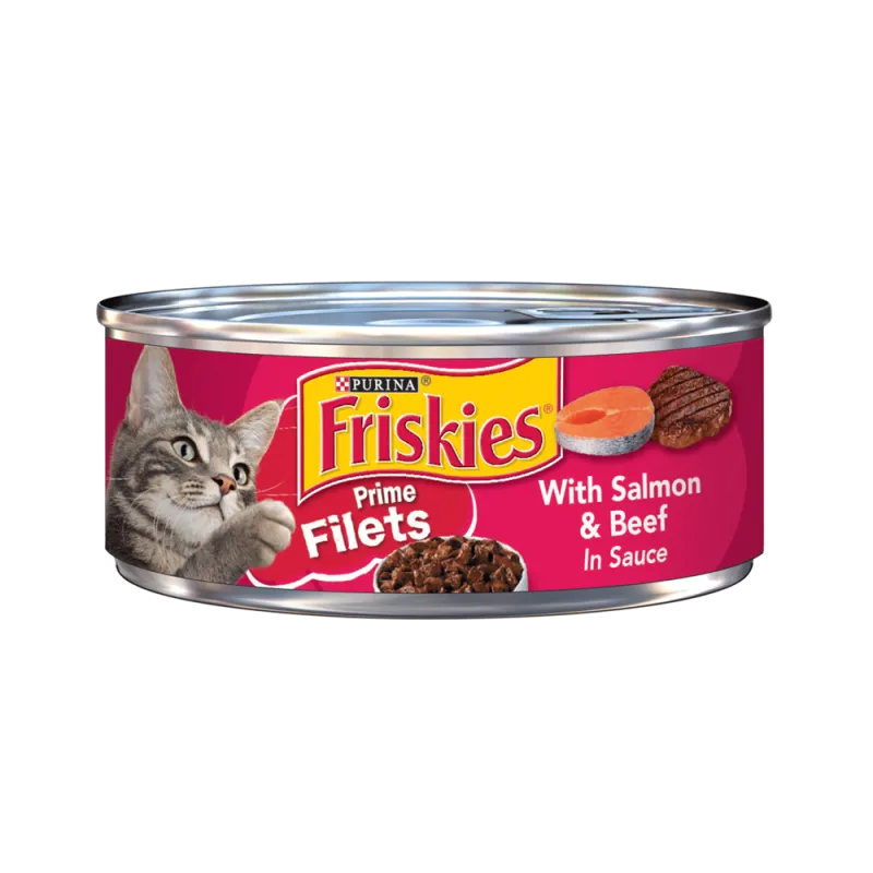 Alimento húmedo para gatos Friskies filetes de primera con salmón y carne de res en salsa