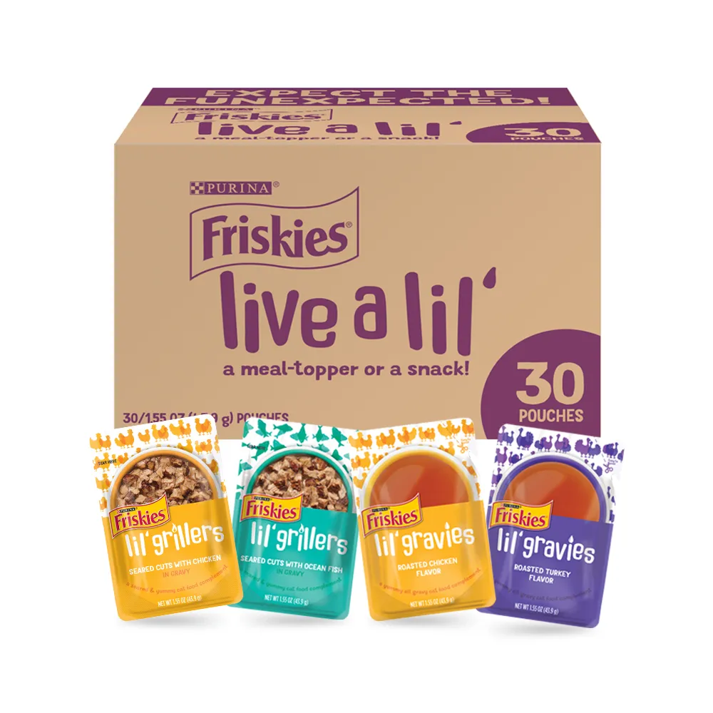 Complemento de alimento para gatos Friskies Live a Lil' en paquete variado de 30 unidades