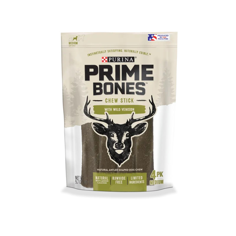 <i>Snacks</i> masticables de carne real de venado salvaje para perros medianos sin cueros crudos Prime Bones