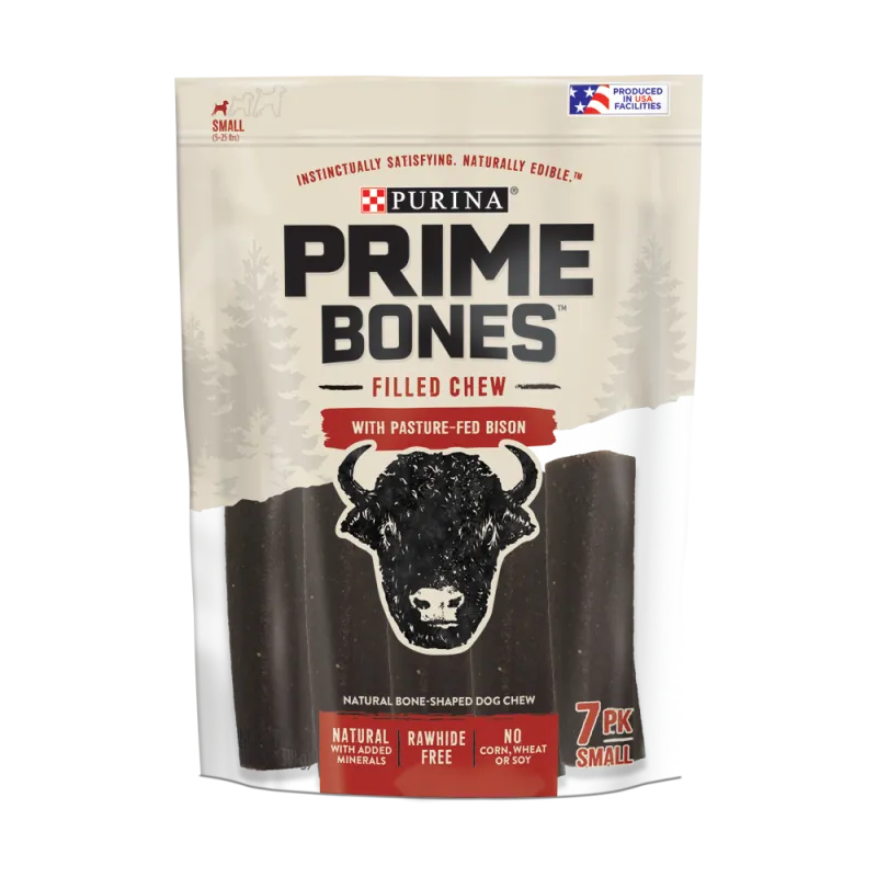 Prime Bones Rawhide-Free Small Dog Filled Chew With Pasture-Fed Bison