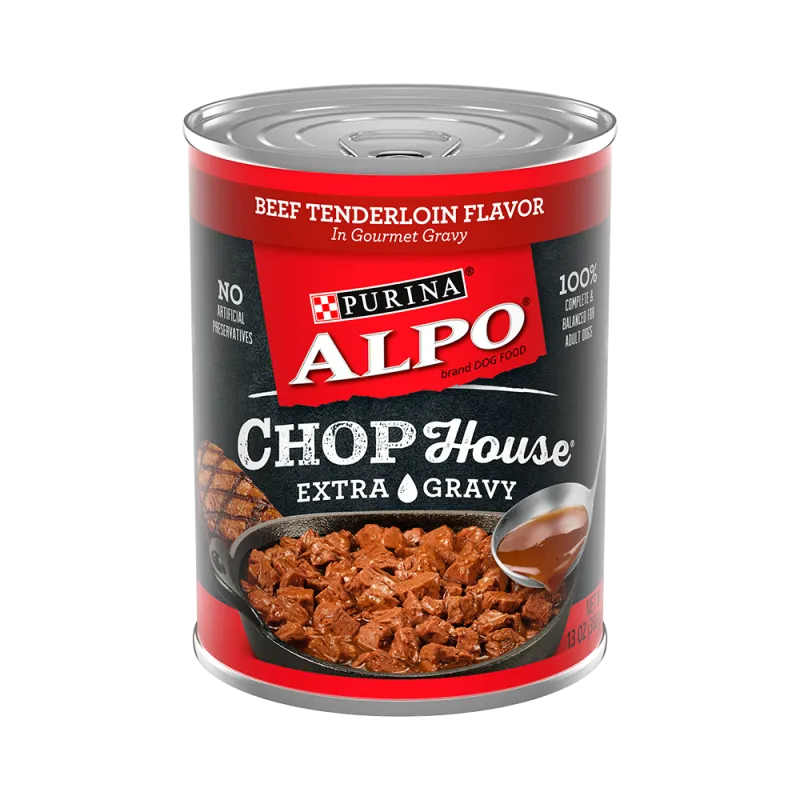 Alimento húmedo para perros Purina ALPO Chop House® con sabor a lomo de carne de res en salsa <i>gourmet</i> preparada con jugo de cocción